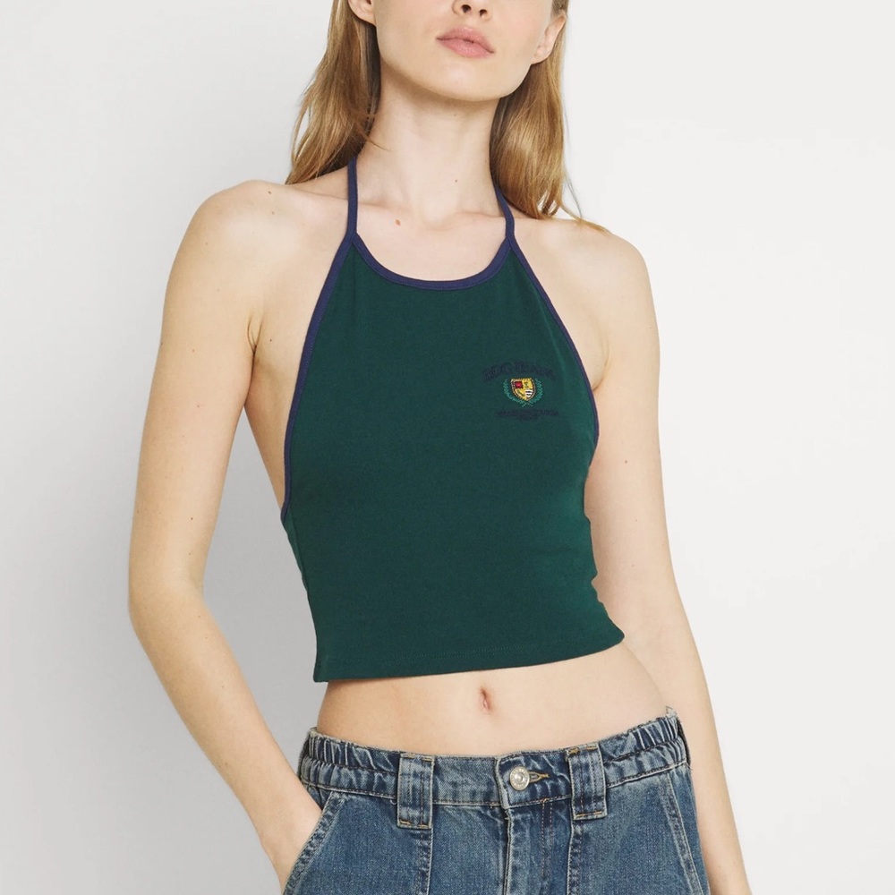NWT BDG Urban Outfitters Halter Top In Green with golden crest embellishment